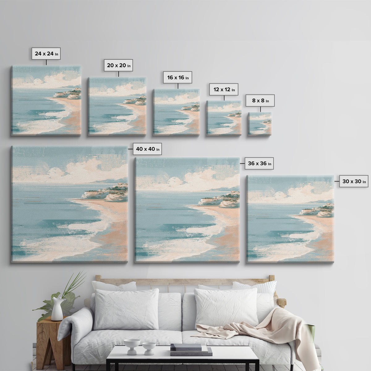 Coastal Dunes in Pale Blue and Sand Canvas Print, Guest Bedroom Art, Room Decor, Bedroom Decor, Fine Art, Guest, GBA-1x1-77
