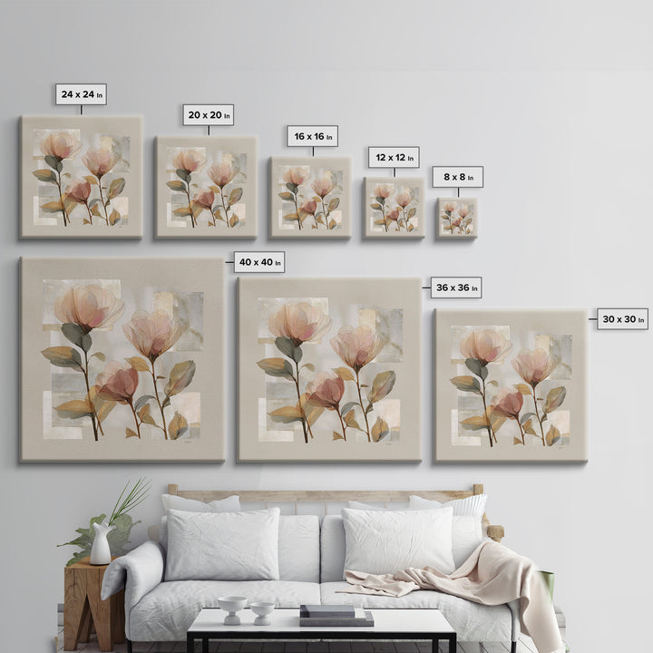Gentle Botanical Line Drawing Trio Framed Canvas Print, Guest Bedroom Art, Gallery Decor, Bedroom Decor, Fine Art, Guest, GBA-1x1-78