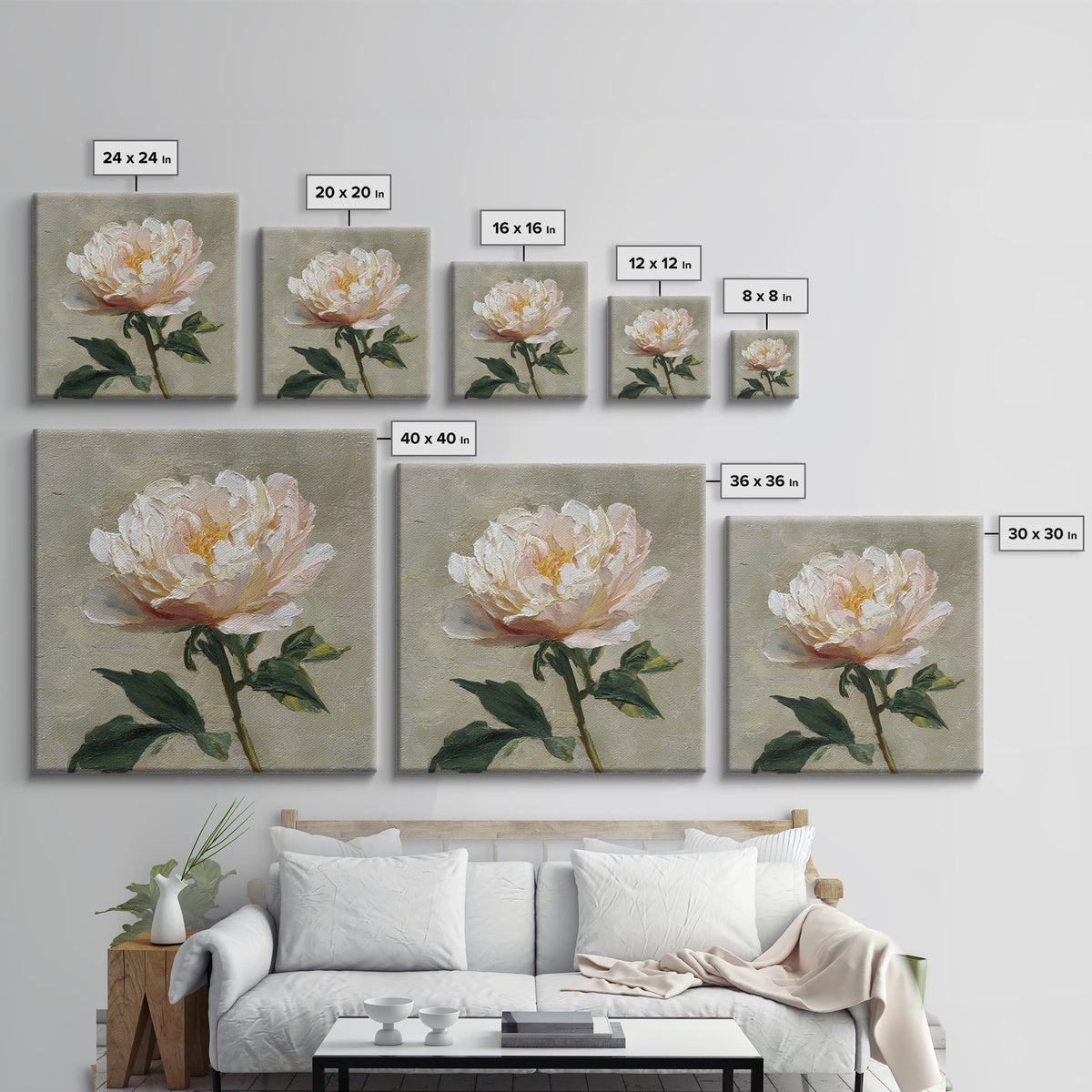 Neutral Peony Painting Canvas Print, Guest Bedroom Art, Textured Painting, Bedroom Decor, Fine Art, Guest, Wall Art Prints, GBA-1x1-81