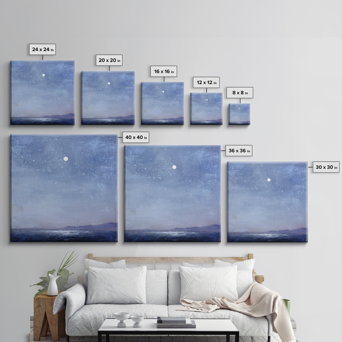 Minimal Moon and Stars Composition Framed Canvas Print, Guest Bedroom Art, Textured Painting, Bedroom Decor, Fine Art, Guest, GBA-1x1-88
