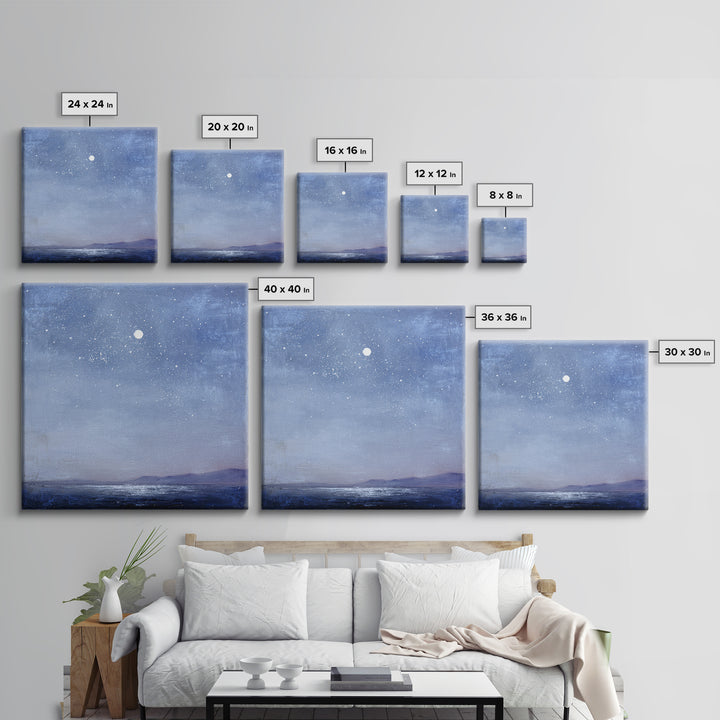Minimal Moon and Stars Composition Framed Canvas Print, Guest Bedroom Art, Textured Painting, Bedroom Decor, Fine Art, Guest, GBA-1x1-88