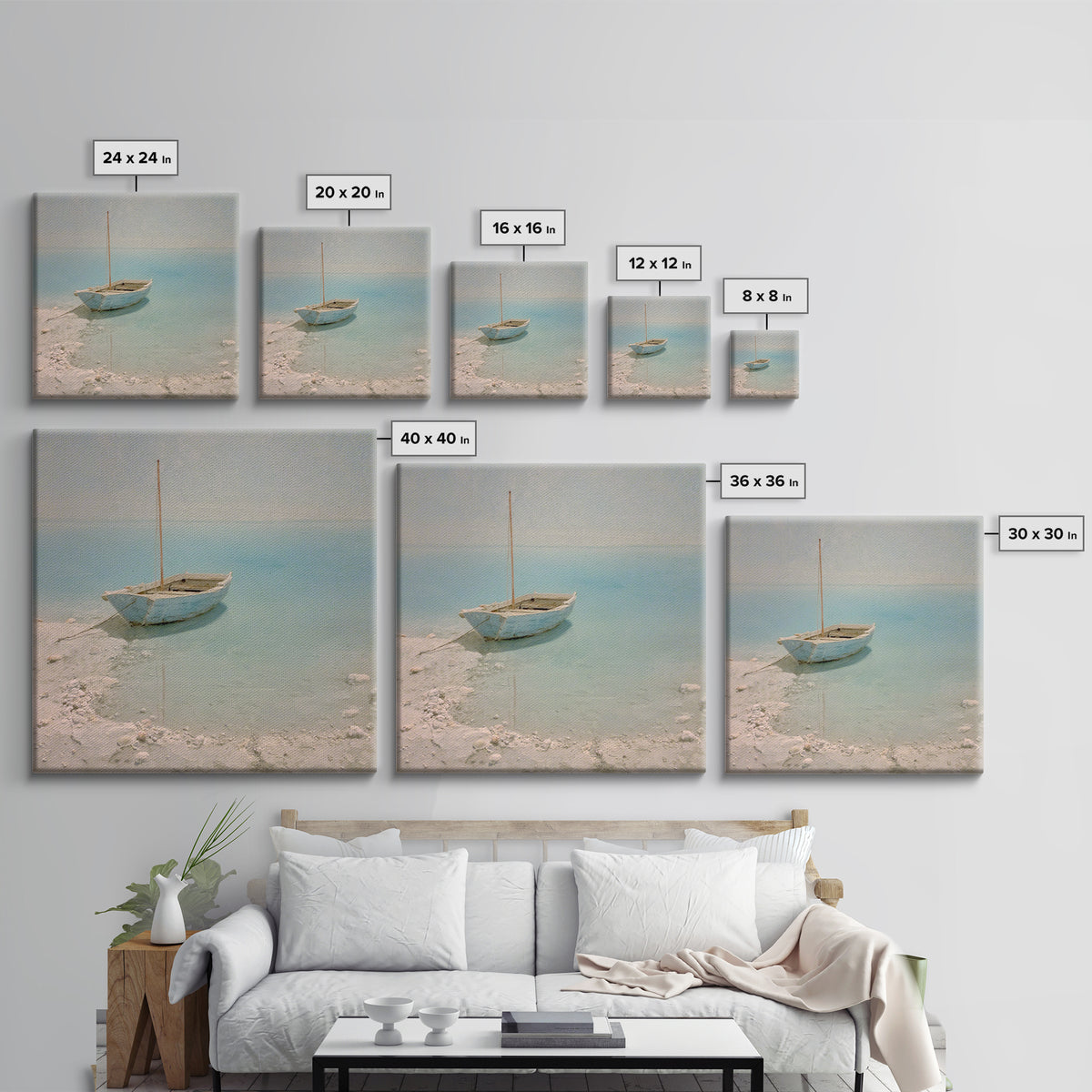 Soft Watercolor Sailboat on Quiet Water Canvas Print, Guest Bedroom Art, Farmhouse Wall Art, Bedroom Decor, Fine Art, Guest, GBA-1x1-90