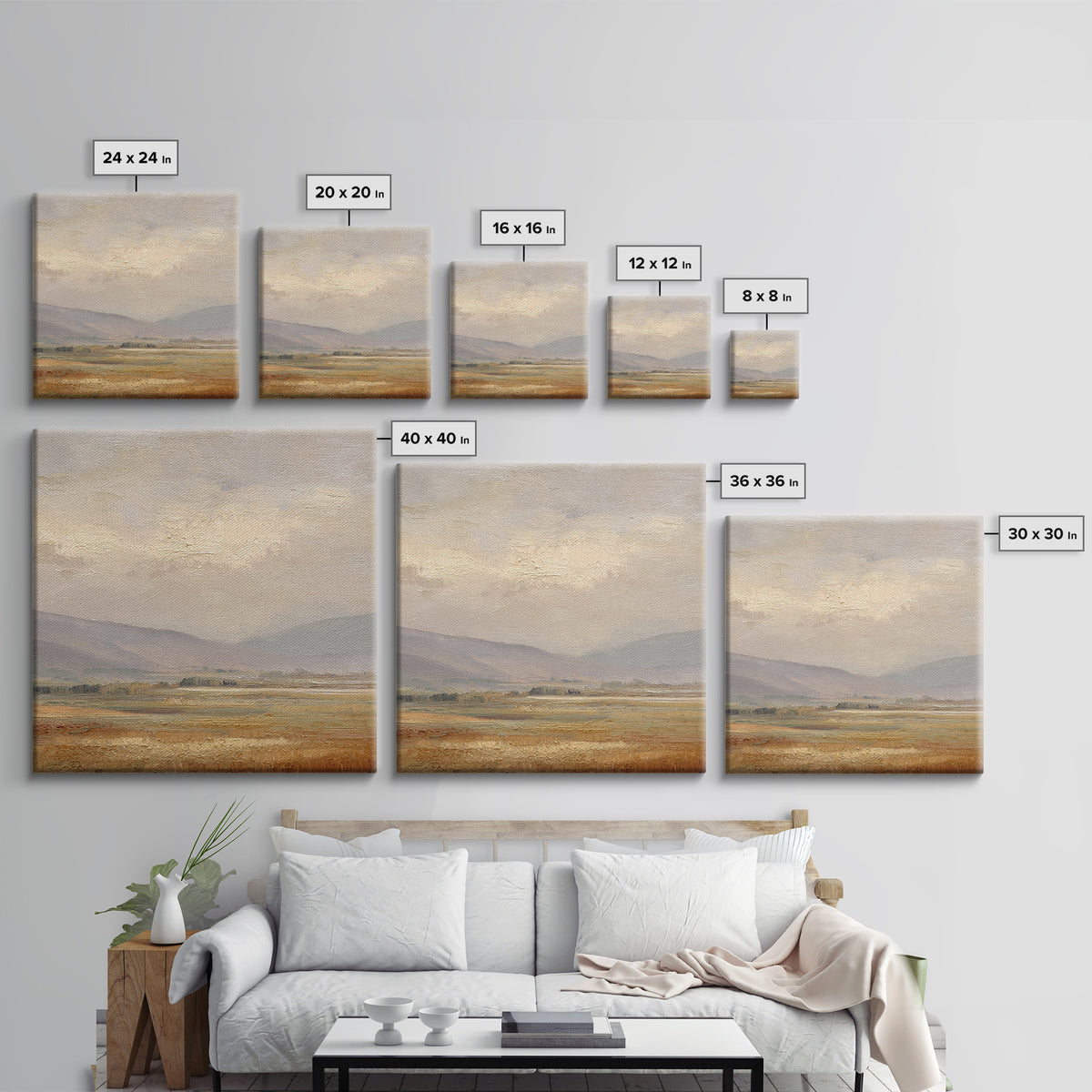 Gentle Rain over Distant Hills Framed Canvas Print, Guest Bedroom Art, Digital Prints, Bedroom Decor, Fine Art, Guest, GBA-1x1-96
