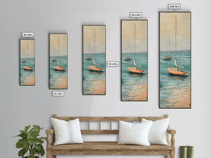 Soft Watercolor Sailboat on Quiet Water Framed Canvas Print, Guest Bedroom Art, Funky Wall Art, Bedroom Decor, Oil Painting, GBA-1x3-30