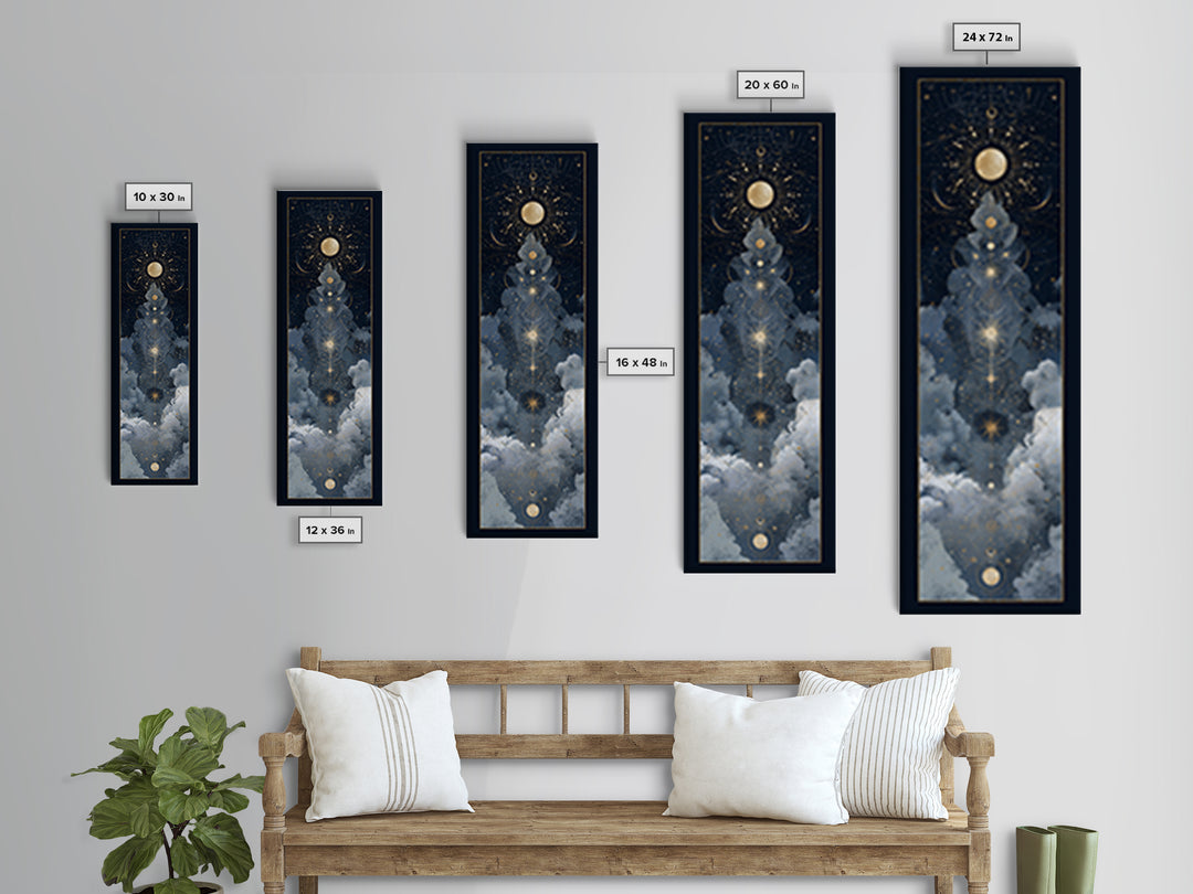 Minimal Moon and Stars Composition Framed Canvas Print, Guest Bedroom Art, Home Decor, Bedroom Decor, Fine Art, Guest, GBA-1x3-52