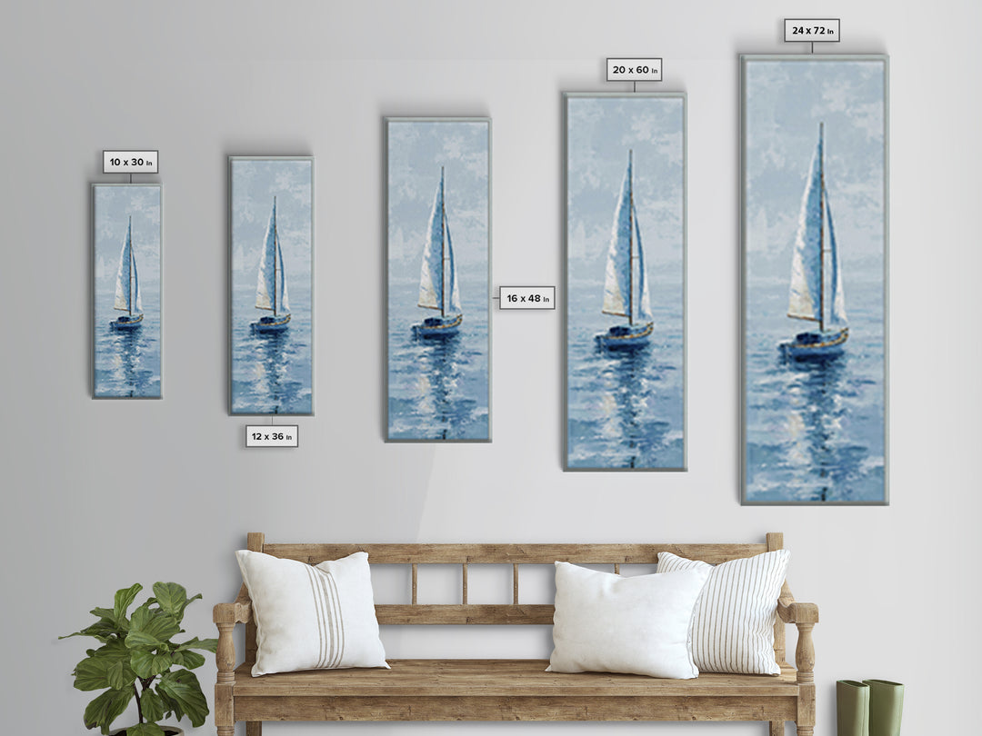 Soft Watercolor Sailboat on Quiet Water Framed Canvas Print, Guest Bedroom Art, Funky Wall Art, Bedroom Decor, Oil Painting, GBA-1x3-54