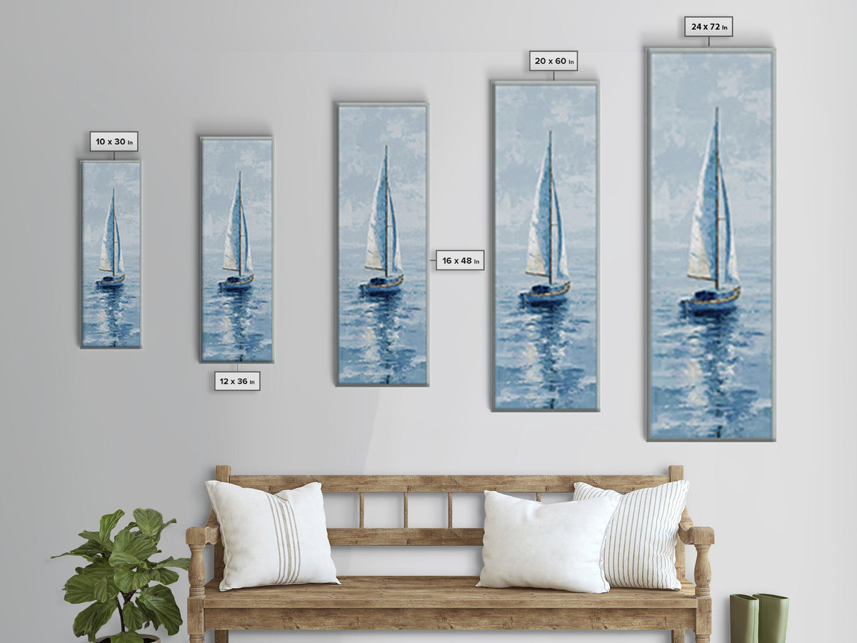 Soft Watercolor Sailboat on Quiet Water Framed Canvas Print, Guest Bedroom Art, Funky Wall Art, Bedroom Decor, Oil Painting, GBA-1x3-54
