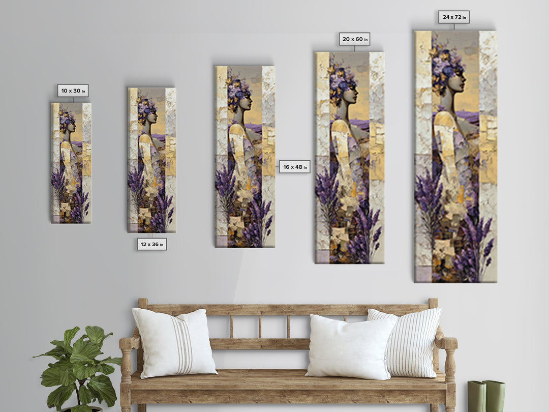 Lavender Field under Pale Sky Canvas Print, Guest Bedroom Art, Bedroom Decor, Oil Painting, Guest, Above Bed Decor, GBA-1x3-55