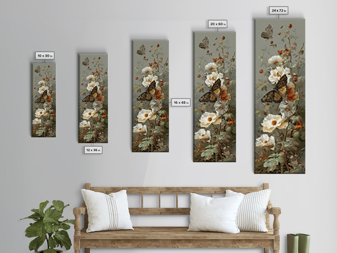 Garden Butterfly and Flowers Specimen Study Canvas Print, Guest Bedroom Art, Digital Print, Bedroom Decor, Oil Painting, Guest, GBA-1x3-59