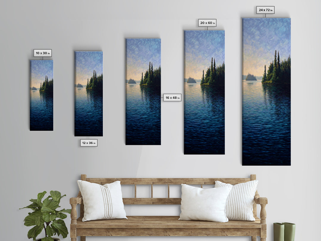 Quiet Lake Landscape at Early Morning Framed Canvas Print, Guest Bedroom Art, Neutral Decor, Bedroom Decor, Oil Painting, Guest, GBA-1x3-62