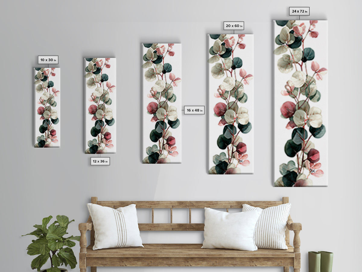 Calming Eucalyptus Watercolor Branches Framed Canvas Print, Guest Bedroom Art, Farmhouse Wall Art, Bedroom Decor, GBA-1x3-70