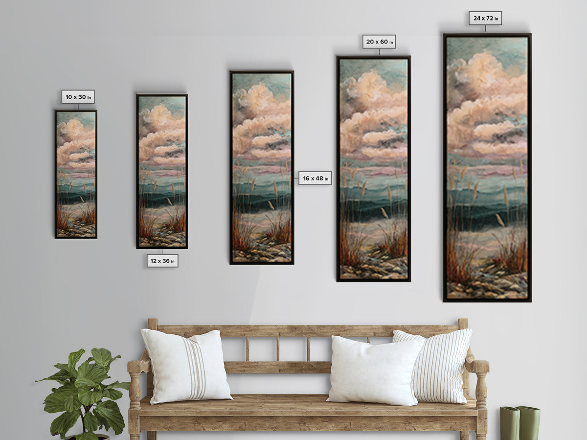 Romantic Cloudscape in Blush and Ivory Framed Canvas Print, Guest Bedroom Art, Bedroom Wall Decor, Bedroom Decor, Guest, GBA-1x3-71