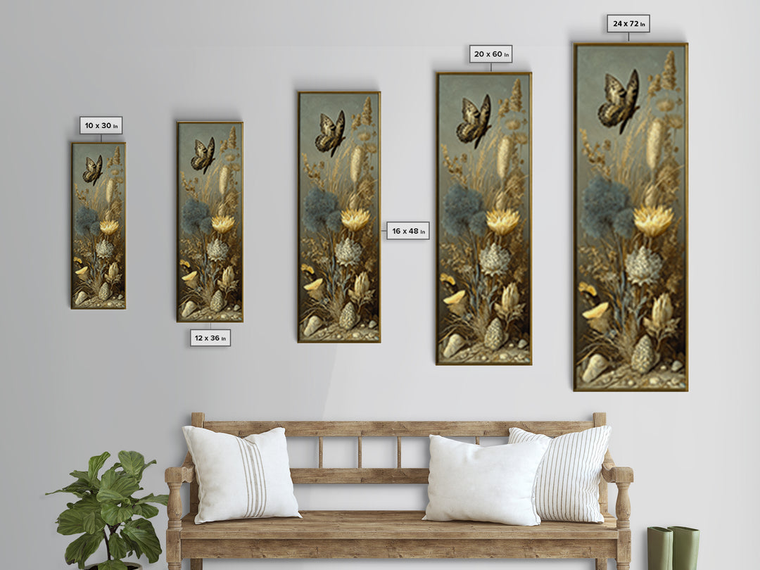 Garden Butterfly and Flowers Specimen Study Canvas Print, Guest Bedroom Art, Set of 3 Wall Art, Bedroom Decor, Guest, GBA-1x3-83