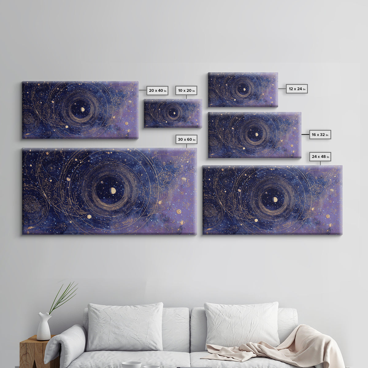 Minimal Moon and Stars Composition Framed Canvas Print, Guest Bedroom Art, Art Print, Bedroom Decor, Fine Art, Guest, GBA-2x1-12