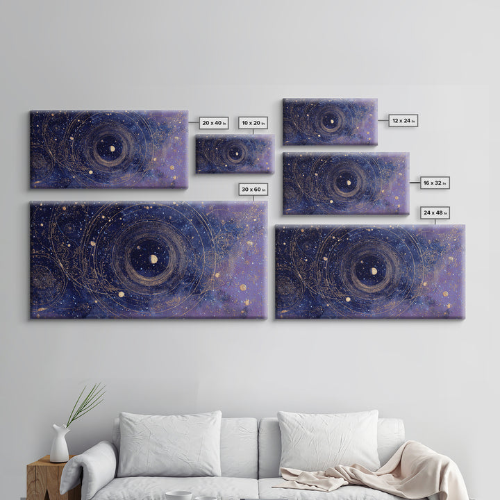 Minimal Moon and Stars Composition Framed Canvas Print, Guest Bedroom Art, Art Print, Bedroom Decor, Fine Art, Guest, GBA-2x1-12