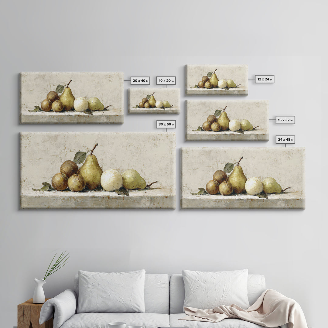 Classic Pear Still Life for Cozy Hospitality Framed Canvas Print, Guest Bedroom Art, Fine Art Print, Bedroom Decor, Guest, GBA-2x1-16