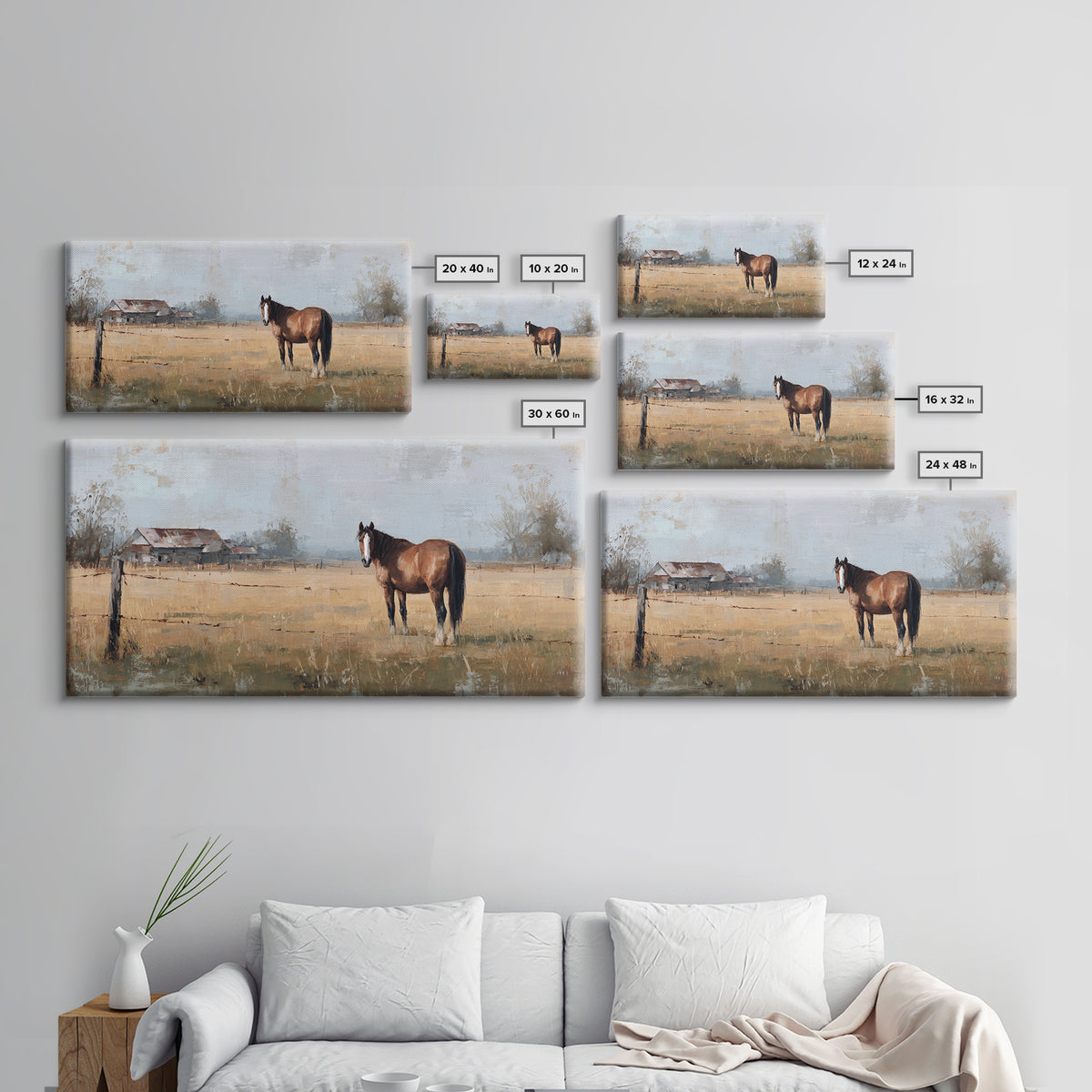 Quiet Horse Pasture at Sunset Canvas Print, Guest Bedroom Art, Contemporary Art, Bedroom Decor, Fine Art, Guest, Digital Print, GBA-2x1-17