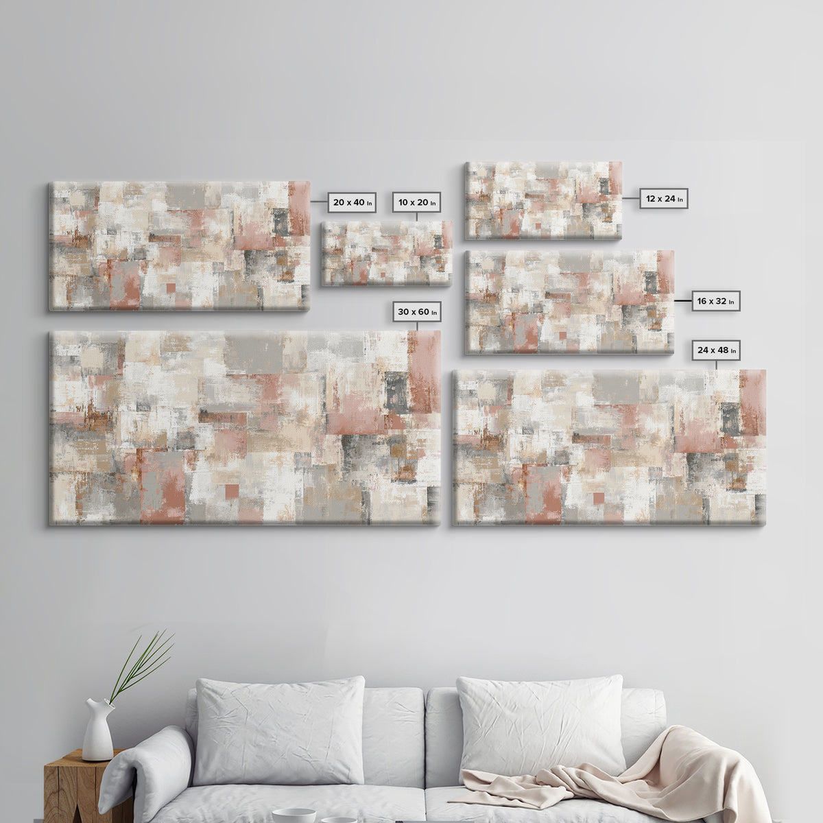 Warm Terracotta Shapes Framed Canvas Print, Guest Bedroom Art, Statement Artwork, Bedroom Decor, Abstract Art, Guest, GBA-2x1-18