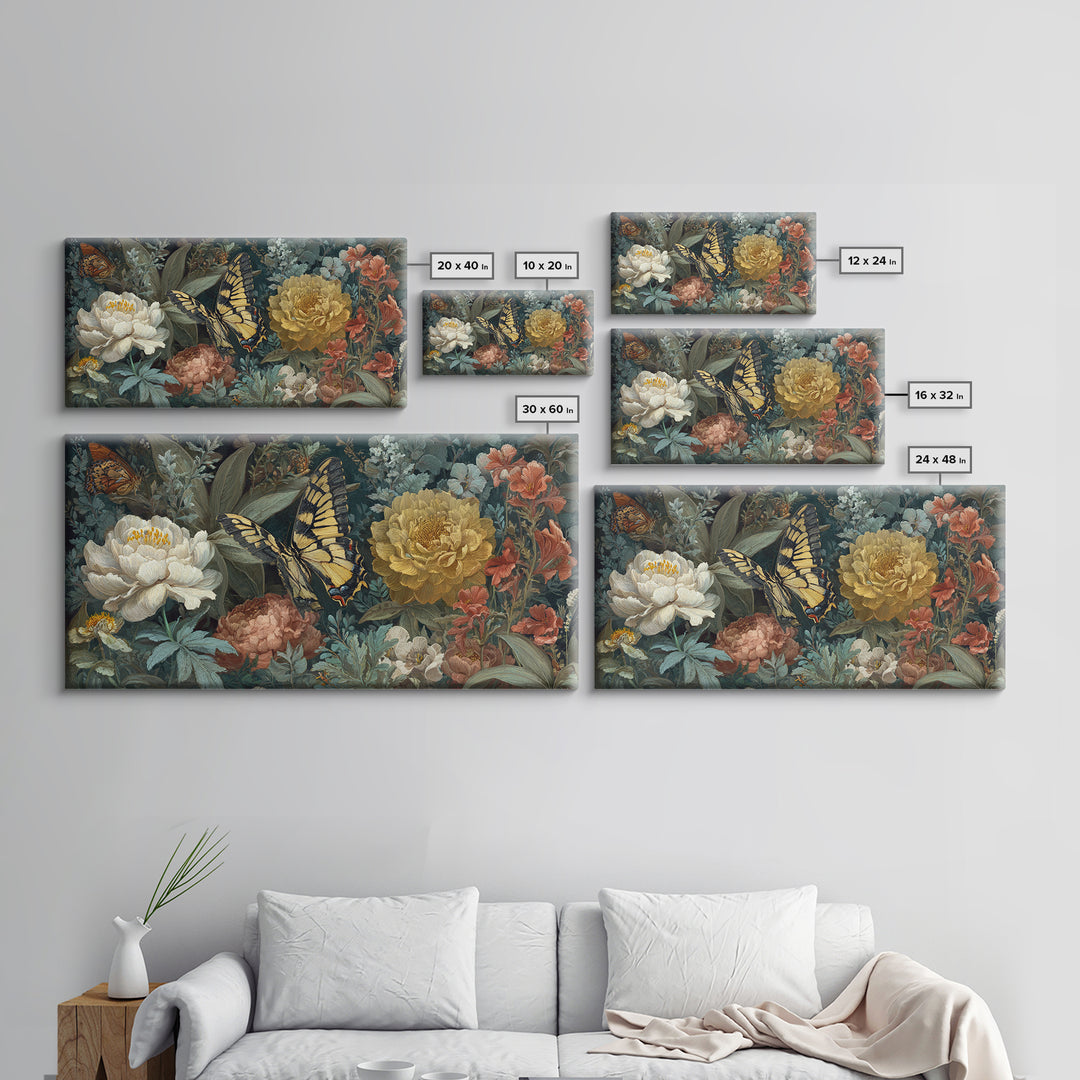 Garden Butterfly and Flowers Specimen Study Canvas Print, Guest Bedroom Art, Downloadable Prints, Bedroom Decor, Guest, GBA-2x1-19