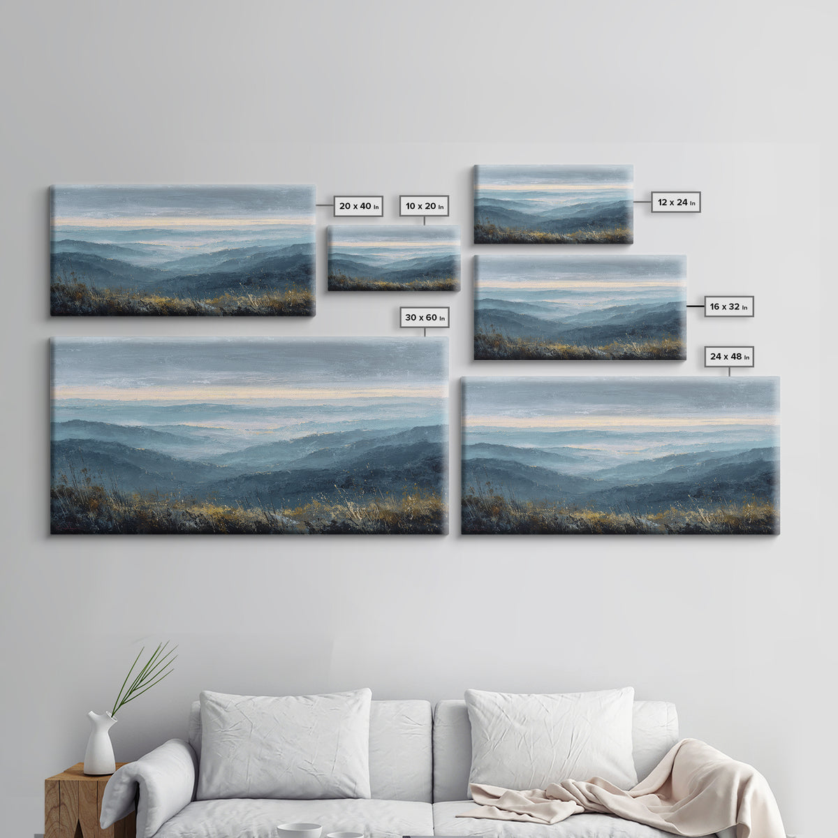 Soft Mountain Horizon Framed Canvas Print, Guest Bedroom Art, Fine Art Print, Bedroom Decor, Fine Art, Guest, Poster, GBA-2x1-27