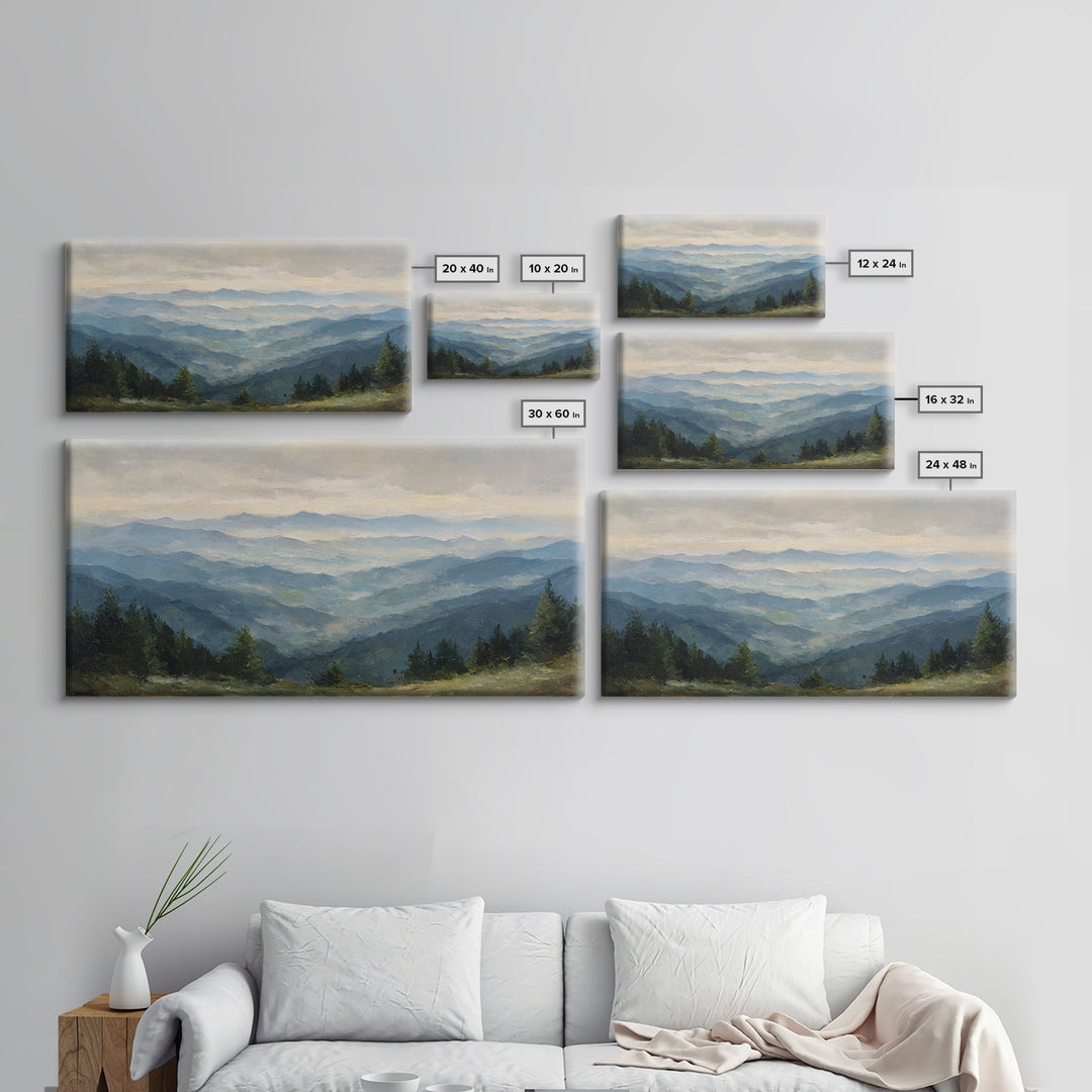 Soft Mountain Horizon Framed Canvas Print, Guest Bedroom Art, Bedroom Decor, Oil Painting, Guest, Above Bed Decor, GBA-2x1-3