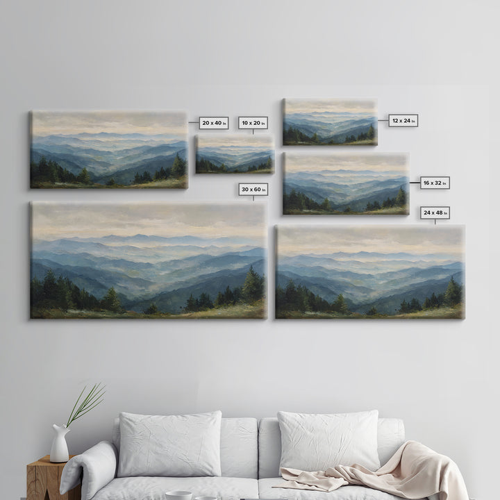 Soft Mountain Horizon Framed Canvas Print, Guest Bedroom Art, Bedroom Decor, Oil Painting, Guest, Above Bed Decor, GBA-2x1-3