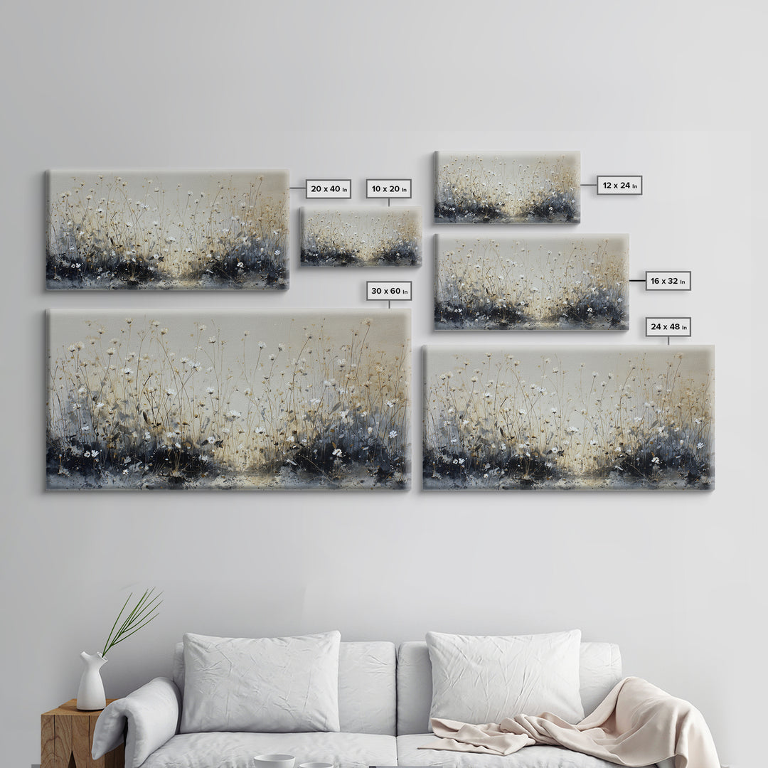 Sunlit Meadow with Delicate Flowers Framed Canvas Print, Guest Bedroom Art, Bedroom Decor, Watercolor Art, Guest, GBA-2x1-35