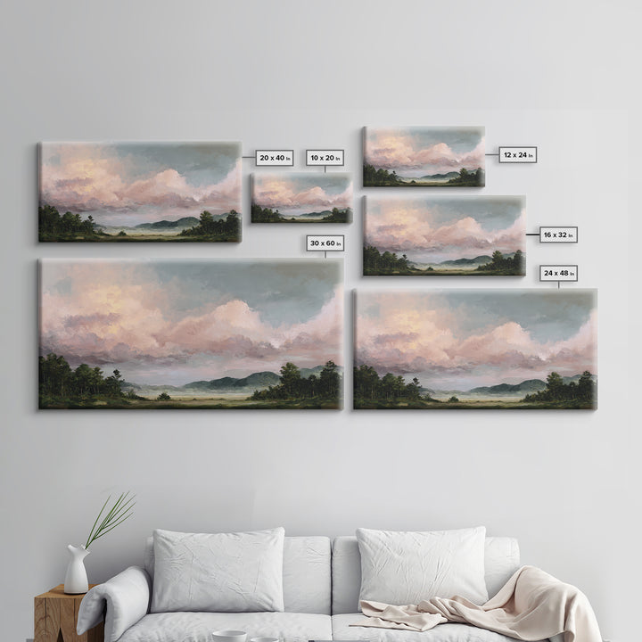 Romantic Cloudscape in Blush and Ivory Framed Canvas Print, Guest Bedroom Art, Printable Art, Bedroom Decor, Fine Art, Guest, GBA-2x1-55