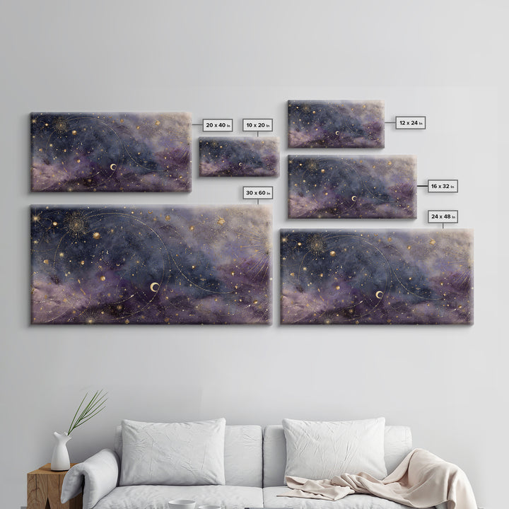 Minimal Moon and Stars Composition Framed Canvas Print, Guest Bedroom Art, Print, Bedroom Decor, Oil Painting, Guest, GBA-2x1-60
