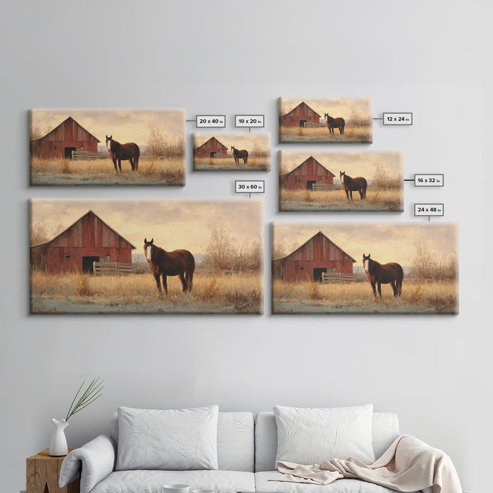 Quiet Horse Pasture at Sunset Framed Canvas Print, Guest Bedroom Art, Prints, Bedroom Decor, Abstract Art, Guest 165, GBA-2x1-65
