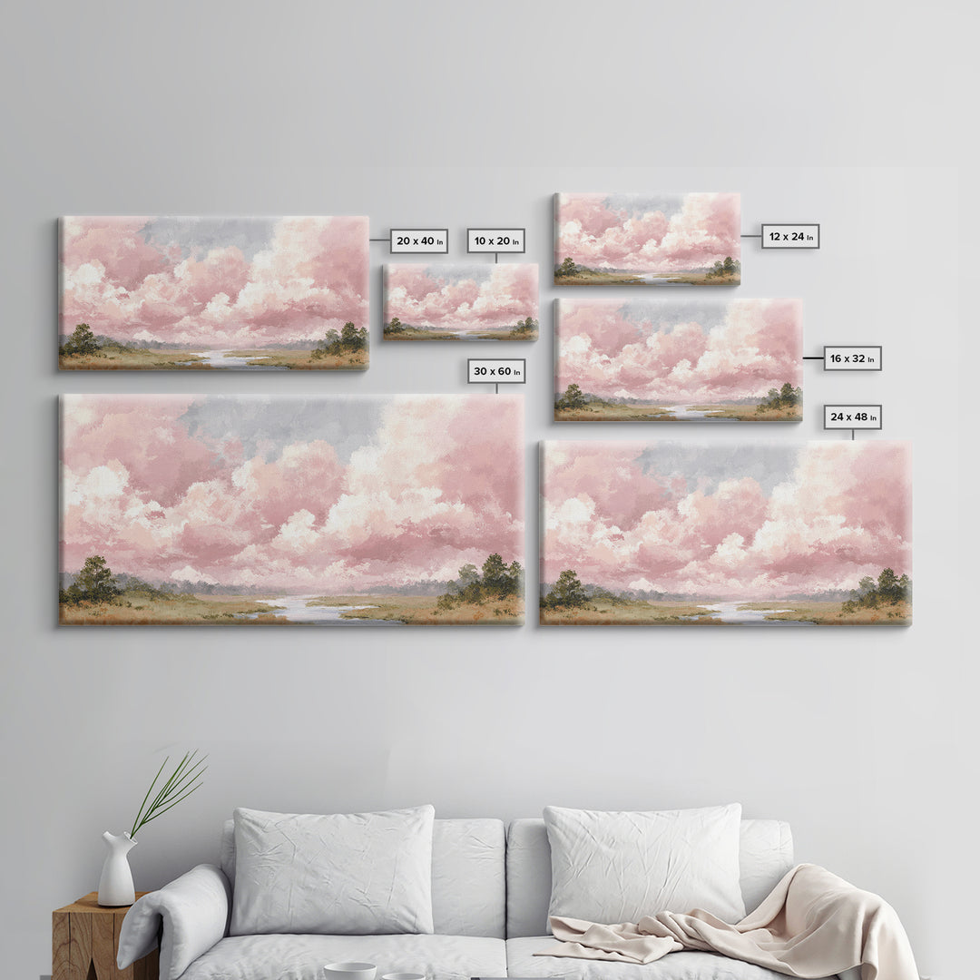 Romantic Cloudscape in Blush and Ivory Framed Canvas Print, Guest Bedroom Art, Poster, Bedroom Decor, Fine Art, Guest, GBA-2x1-7