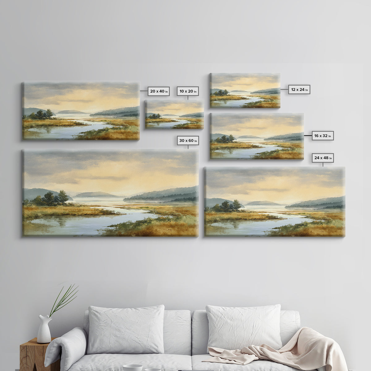 Quiet Lake Landscape at Early Morning Canvas Print, Guest Bedroom Art, Wall Decor, Bedroom Decor, Oil Painting, Guest, GBA-2x1-70