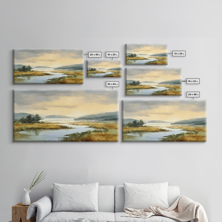 Quiet Lake Landscape at Early Morning Canvas Print, Guest Bedroom Art, Wall Decor, Bedroom Decor, Oil Painting, Guest, GBA-2x1-70