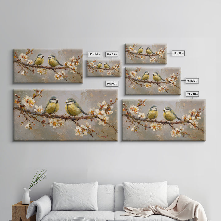 Small Bird Pair on Flowering Branch Framed Canvas Print, Guest Bedroom Art, Bedroom Decor, Watercolor Art, Guest, GBA-2x1-72