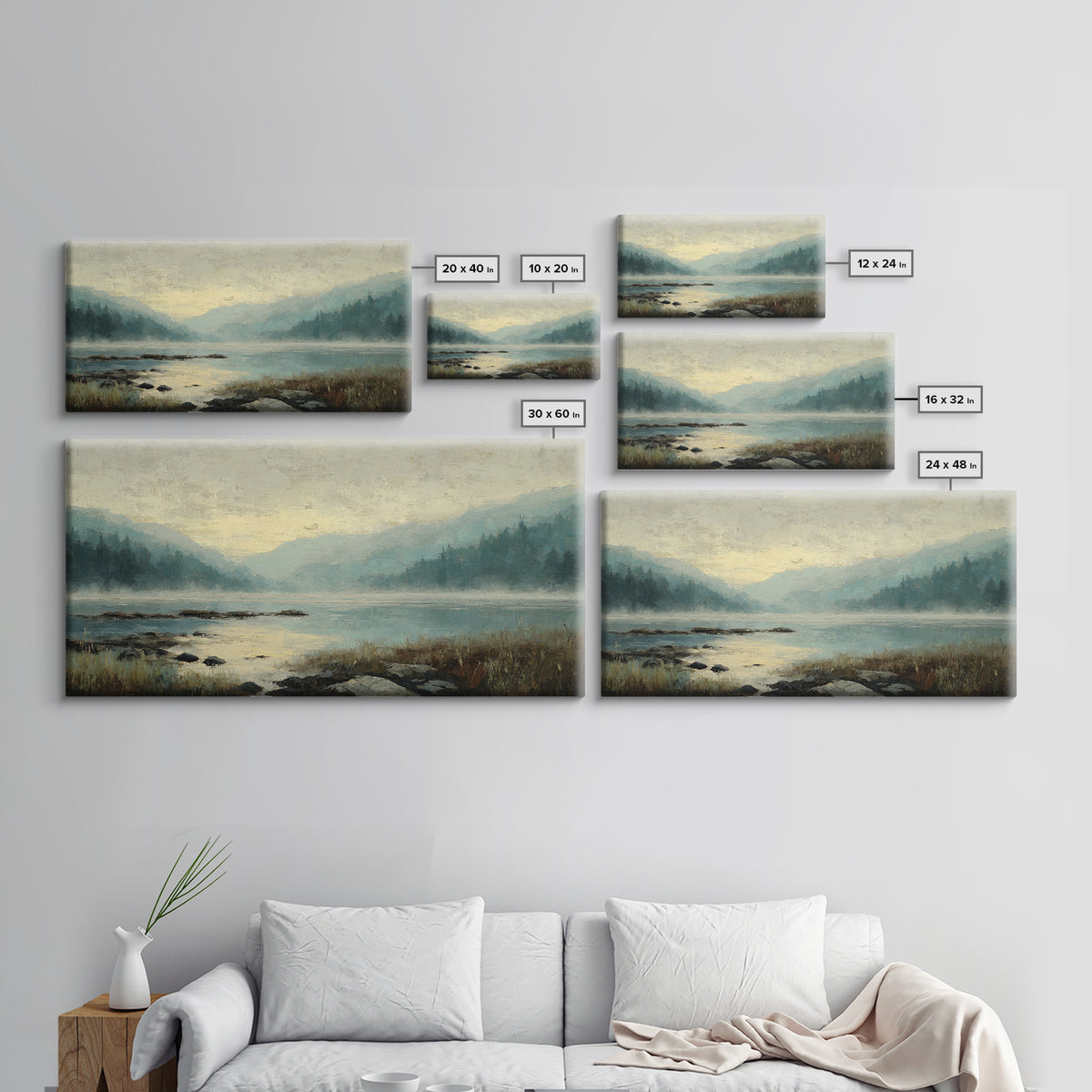 Soft Mountain Horizon Framed Canvas Print, Guest Bedroom Art, Boho Decor, Bedroom Decor, Fine Art, Guest, Digital Prints, GBA-2x1-75