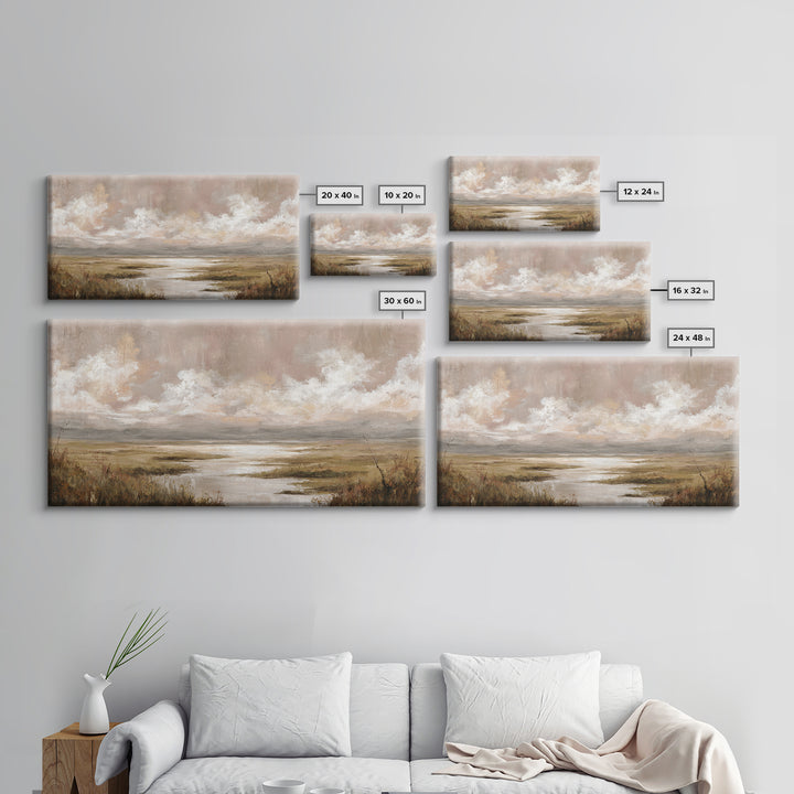 Romantic Cloudscape in Blush and Ivory Framed Canvas Print, Guest Bedroom Art, Minimalist Wall Art, Bedroom Decor, Guest, GBA-2x1-79