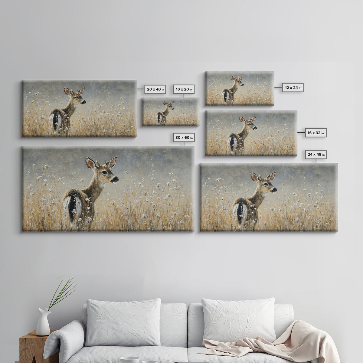 Sunlit Meadow with Delicate Flowers Framed Canvas Print, Guest Bedroom Art, Bedroom Decor, Oil Painting, Guest, GBA-2x1-83