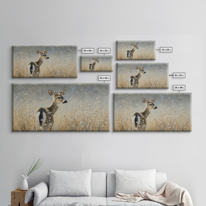 Sunlit Meadow with Delicate Flowers Framed Canvas Print, Guest Bedroom Art, Bedroom Decor, Oil Painting, Guest, GBA-2x1-83