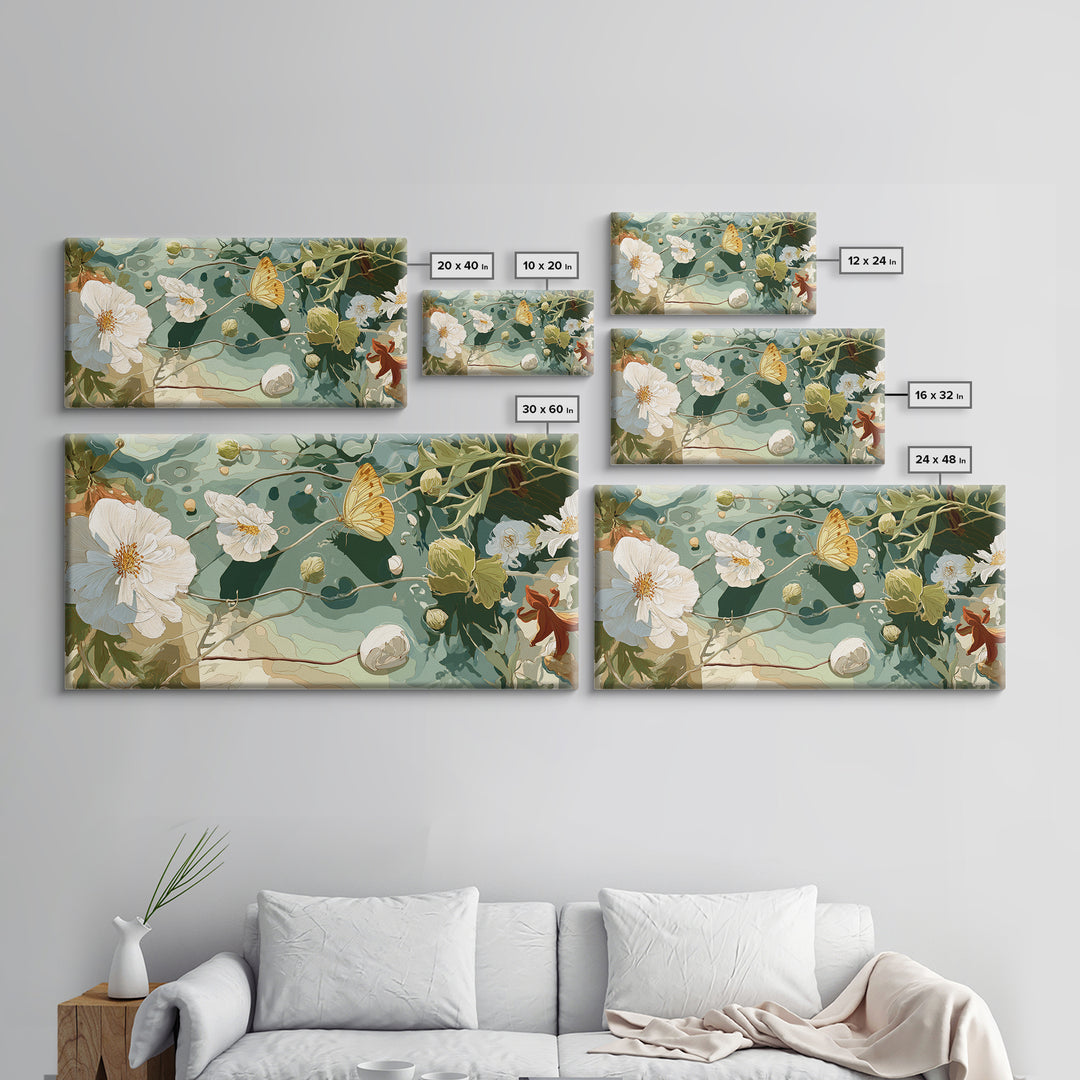 Garden Butterfly and Flowers Specimen Study Framed Canvas Print, Guest Bedroom Art, Home, Bedroom Decor, Fine Art, Guest, GBA-2x1-91