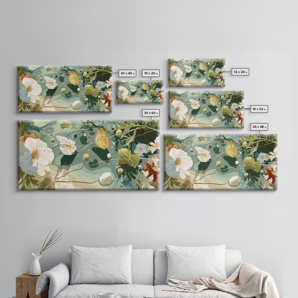 Garden Butterfly and Flowers Specimen Study Framed Canvas Print, Guest Bedroom Art, Home, Bedroom Decor, Fine Art, Guest, GBA-2x1-91