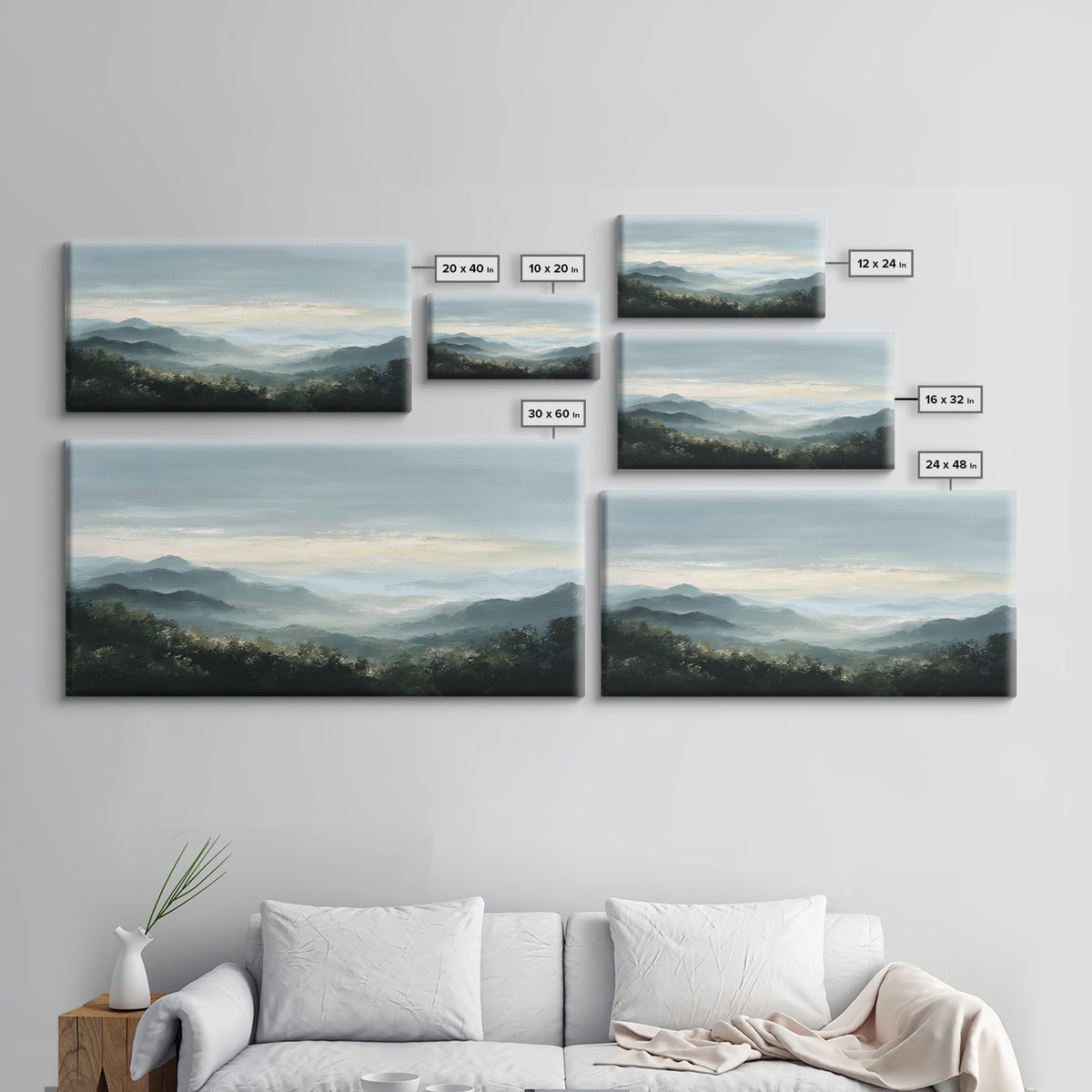 Soft Mountain Horizon Framed Canvas Print, Guest Bedroom Art, Farmhouse Decor, Bedroom Decor, Fine Art, Guest, Trendy Wall Art, GBA-2x1-99