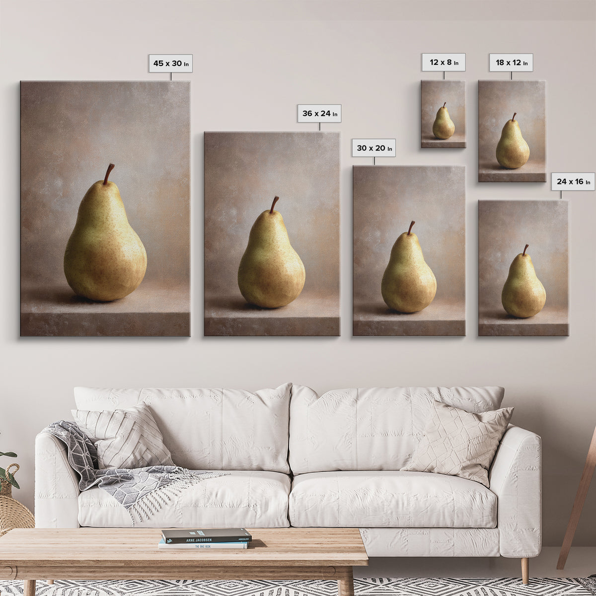 Classic Pear Still Life for Cozy Hospitality Framed Canvas Print, Guest Bedroom Art, Art Print, Bedroom Decor, Fine Art, Guest, GBA-2x3-100