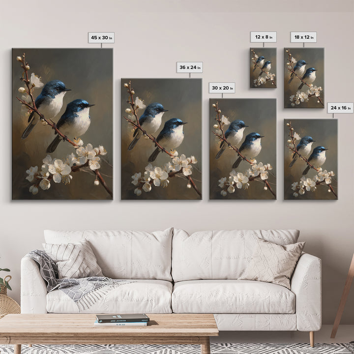 Small Bird Pair on Flowering Branch Framed Canvas Print, Guest Bedroom Art, Minimalist Decor, Bedroom Decor, Fine Art, Guest, GBA-2x3-12