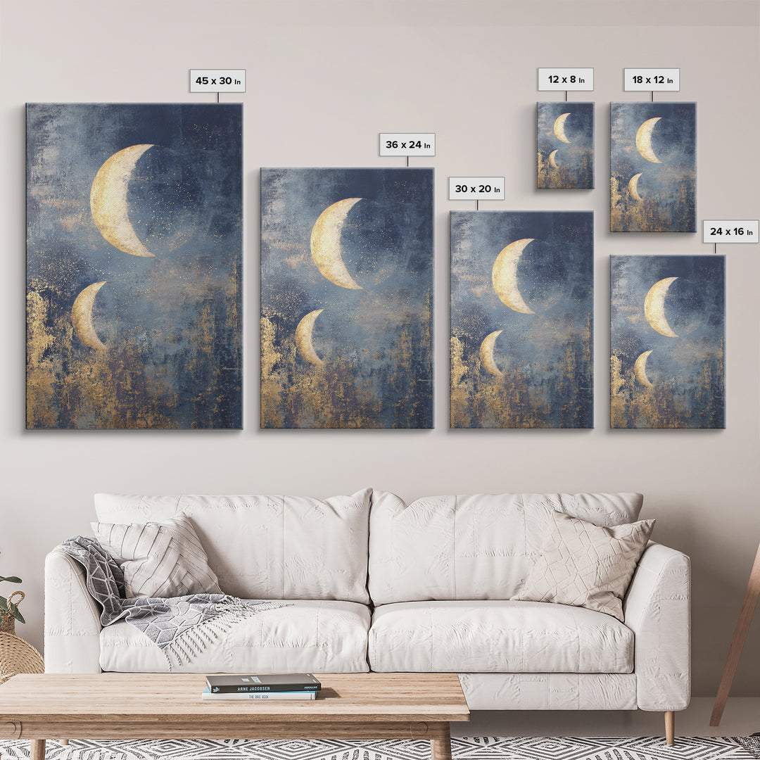 Minimal Moon and Stars Composition Framed Canvas Print, Guest Bedroom Art, Funky Wall Art, Bedroom Decor, Fine Art, Guest, GBA-2x3-24