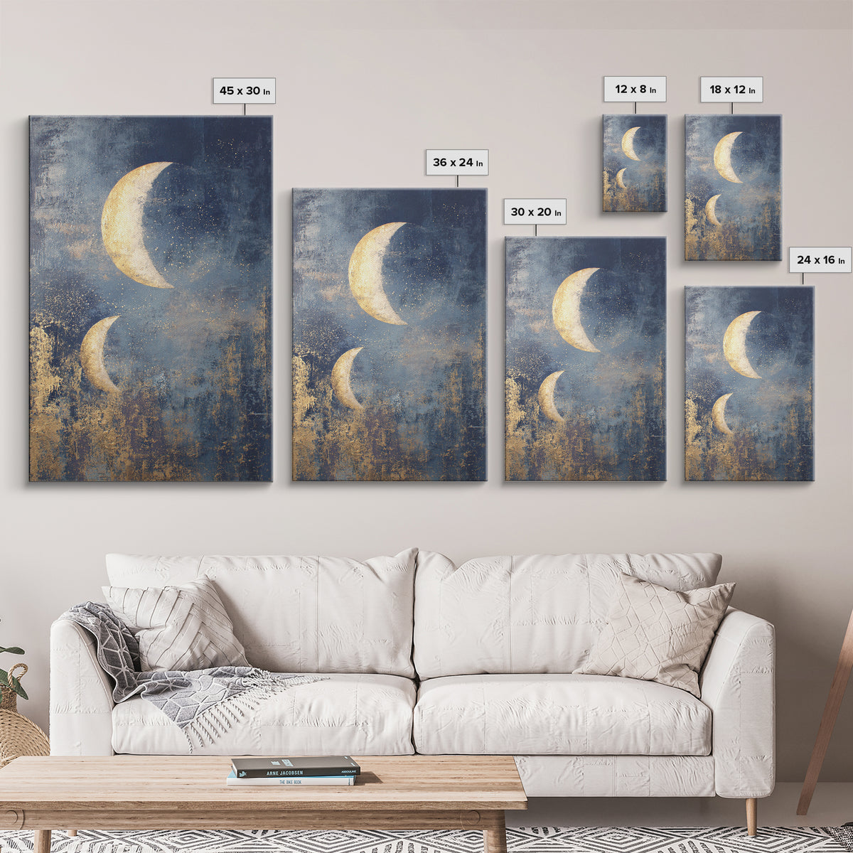 Minimal Moon and Stars Composition Framed Canvas Print, Guest Bedroom Art, Funky Wall Art, Bedroom Decor, Fine Art, Guest, GBA-2x3-24