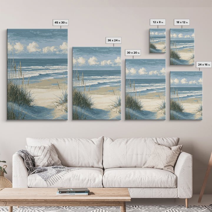 Coastal Dunes in Pale Blue and Sand Framed Canvas Print, Guest Bedroom Art, Wall Decor, Bedroom Decor, Fine Art, Guest, GBA-2x3-37