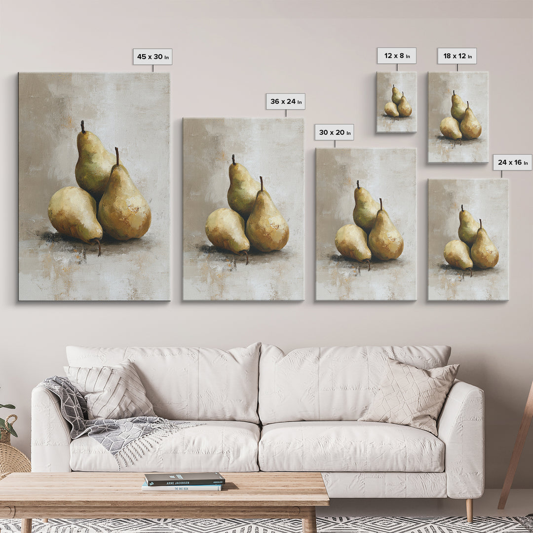 Classic Pear Still Life for Cozy Hospitality Framed Canvas Print, Guest Bedroom Art, Statement Artwork, Bedroom Decor, Guest, GBA-2x3-4