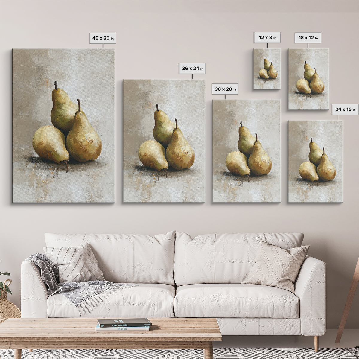 Classic Pear Still Life for Cozy Hospitality Framed Canvas Print, Guest Bedroom Art, Statement Artwork, Bedroom Decor, Guest, GBA-2x3-4