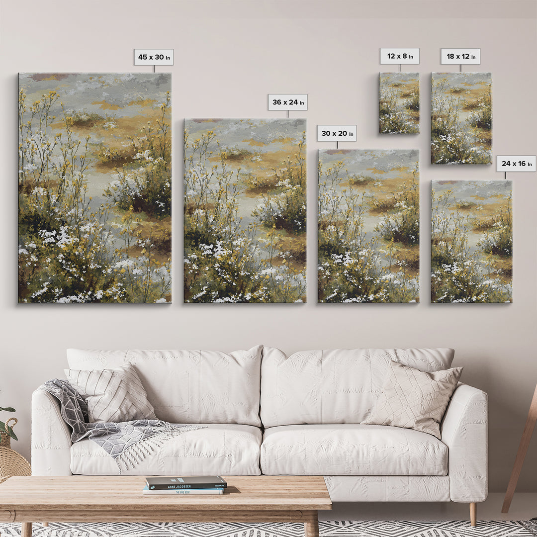 Sunlit Meadow with Delicate Flowers Framed Canvas Print, Guest Bedroom Art, Wall Art, Bedroom Decor, Fine Art, Guest, GBA-2x3-47