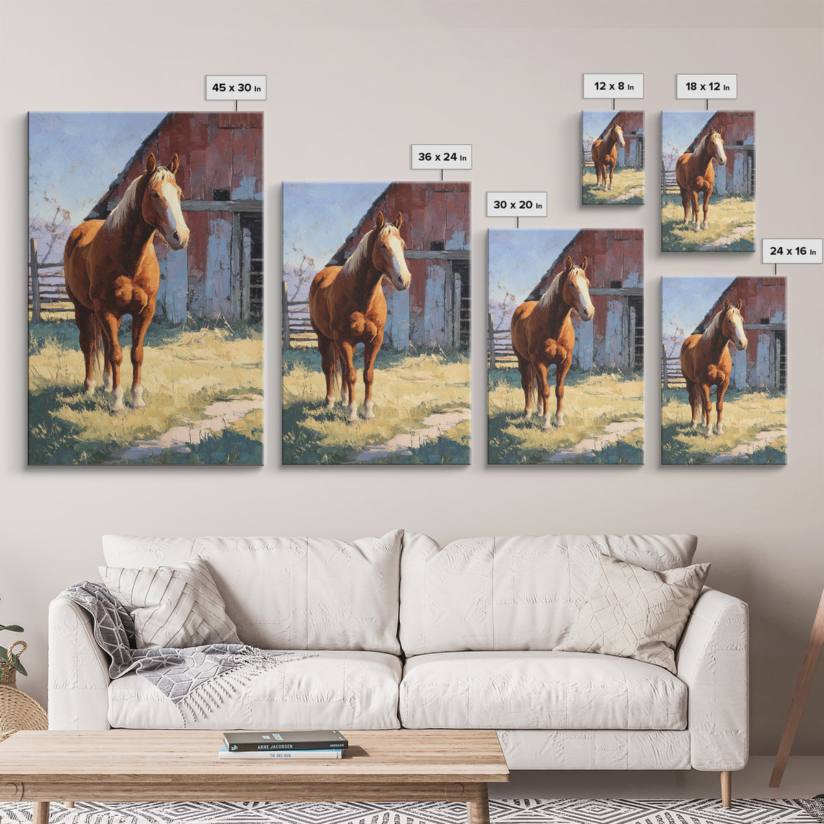 Quiet Horse Pasture at Sunset Framed Canvas Print, Guest Bedroom Art, Home, Bedroom Decor, Oil Painting, Guest, GBA-2x3-53